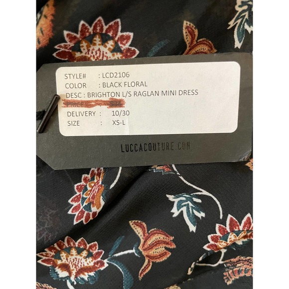 NWT Lucca Womens Long Sleeve Flare Shift Dress Floral Print Size XS-L Black - Picture 11 of 11